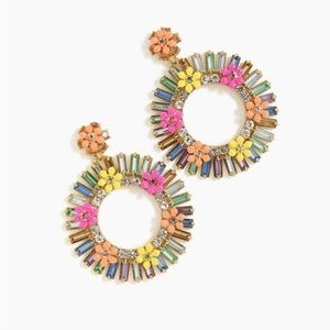 J.Crew Floral Baguette Crystal Hoop Earrings